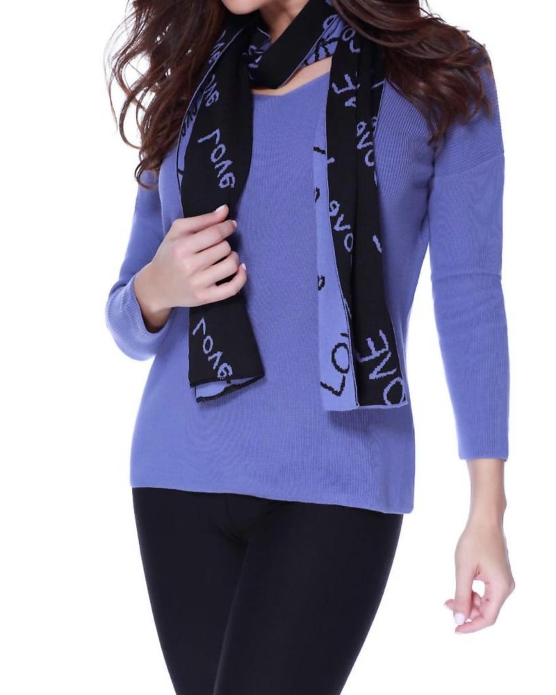 Front of a model wearing a size 1X Love Pullover W/ Scarf in Lavender in Lavender by ANGEL. | dia_product_style_image_id:327451